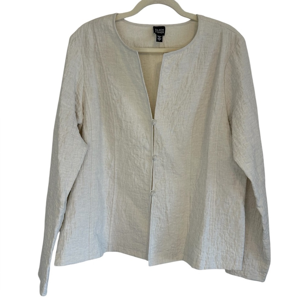 EILEEN FISHER Ivory Linen Cotton Gauze Lightweight Jacket Top Size L